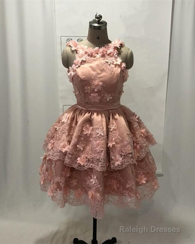 Pink Halter Mini Dresses With 3D Flowers