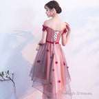 Pink High Low Tulle Prom Dresses With Flowers Pink Homecoming Dress