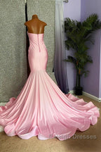 Pink High Neck Mermaid Beading Satin Prom Dresses