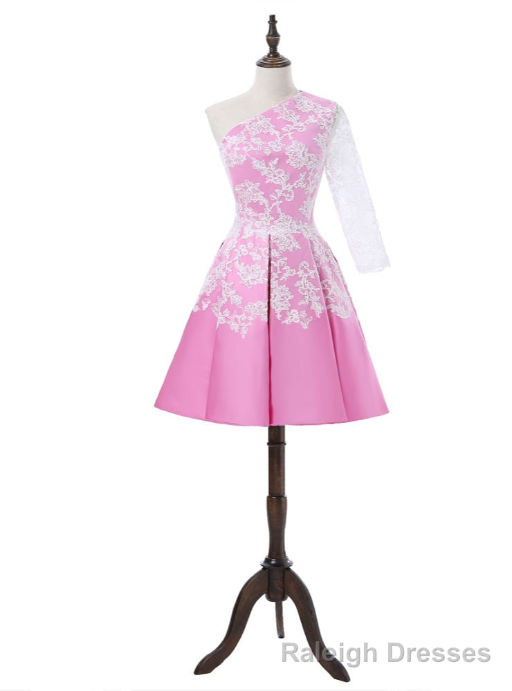 Pink Homecoming Dresses A-line One-shoulder Short Mini Main image