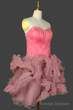 Pink Homecoming Dresses Sweetheart Neck Short Prom Dresses A Line Prom Dress with Feather