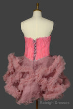 Pink Homecoming Dresses Sweetheart Neck Short Prom Dresses A Line Party Dress with Feather