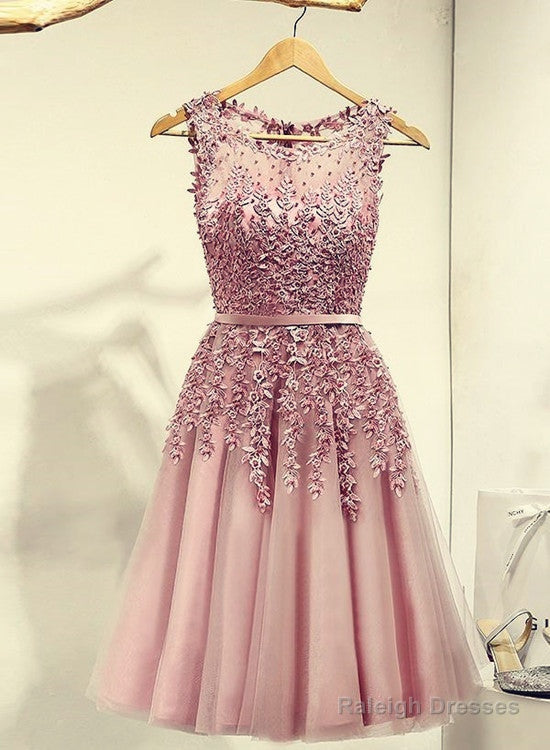 Pink Knee Length Prom Dresses Cute Homecoming Dress Tulle Prom Dress Main image