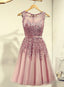 Pink Knee Length Prom Dresses Cute Homecoming Dress Tulle Prom Dress