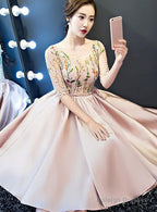 Pink Lace And Satin Lovely Short Prom Dresseses Pink Homecoming Dress