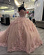 Pink Lace Long Prom Dress Ball Gowns Sweet 16 Dress
