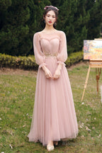 Pink Lace Long Prom Dress Lovely A-Line Prom Dress