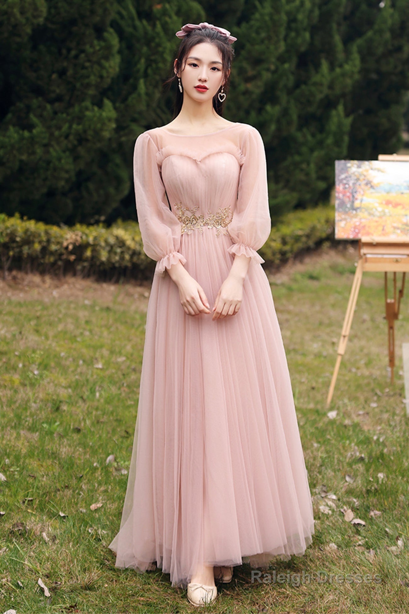 Pink Lace Long Prom Dress Lovely A-Line Prom Dress