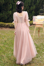 Pink Lace Long Prom Dress Lovely A-Line Prom Dress