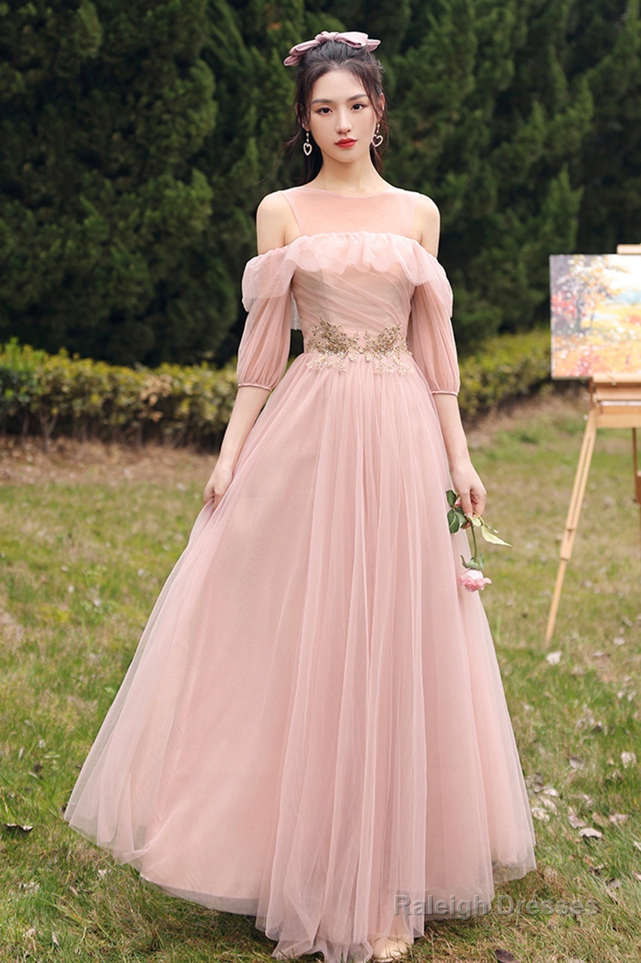 Pink Lace Long Prom Dress Lovely A-Line Prom Dress