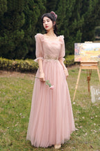 Pink Lace Long Prom Dress Lovely A-Line Prom Dress