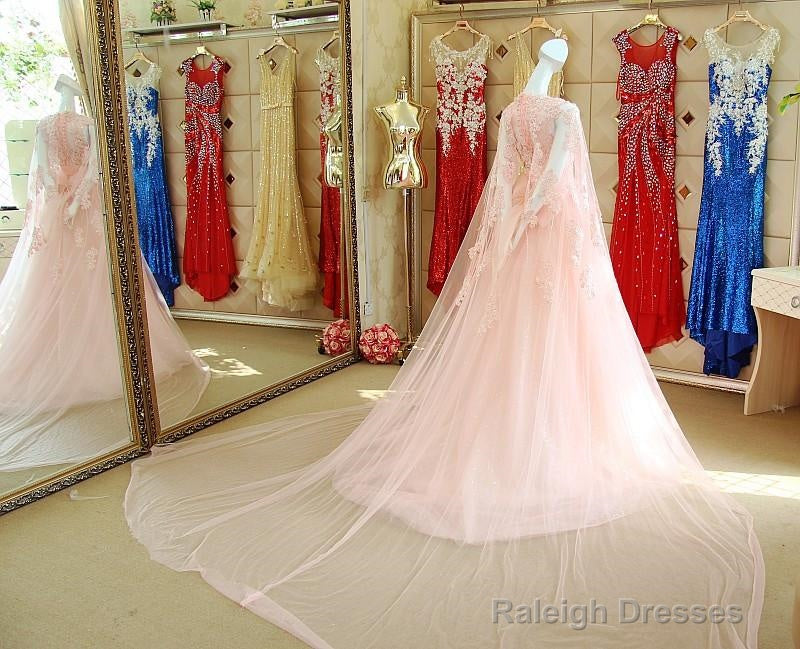 Pink Lace Long Sleeves Prom Dresses Secondary image
