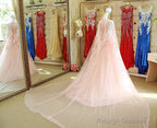 Pink Lace Long Sleeves Prom Dresses