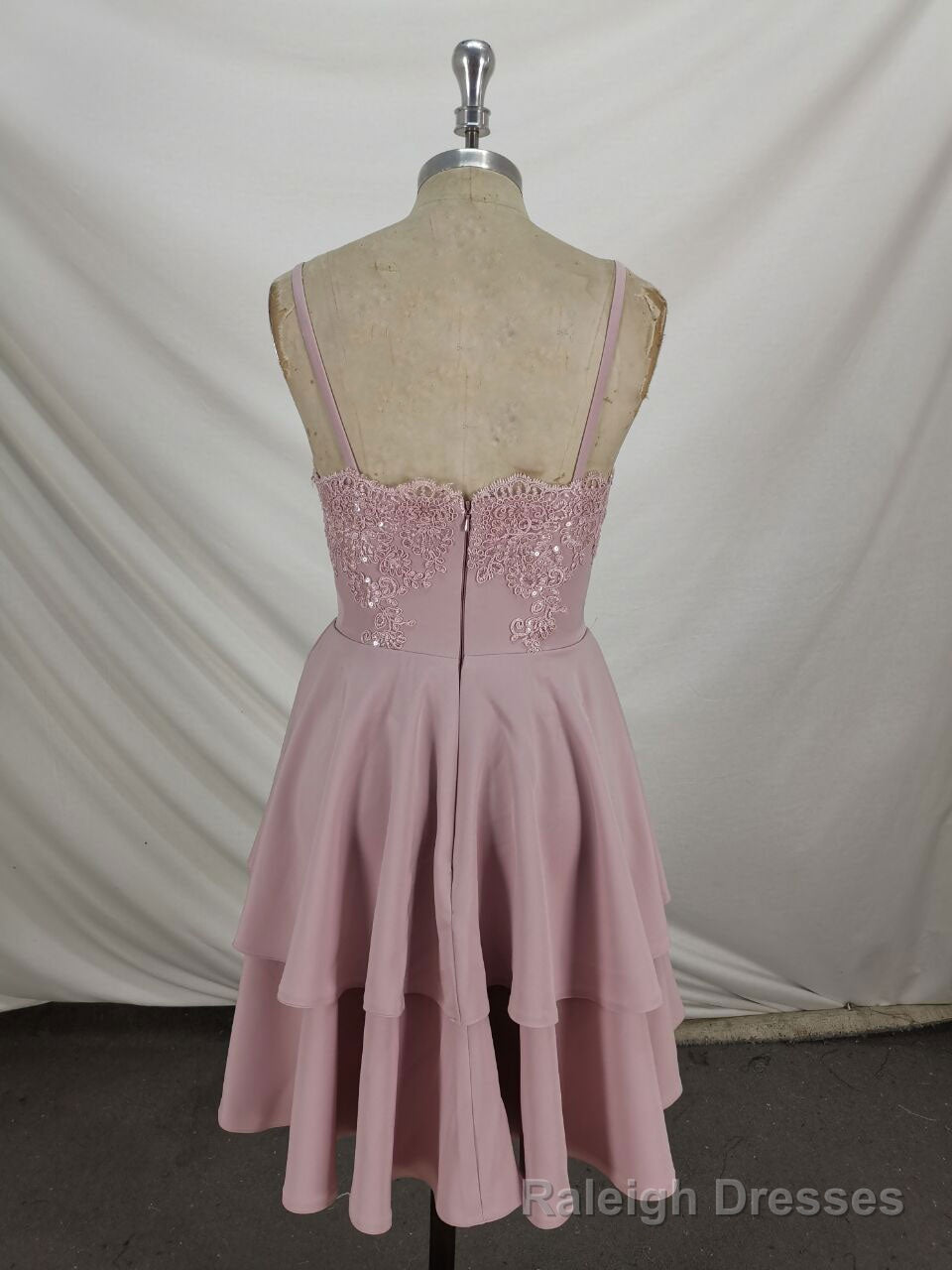 Pink Lace Satin Lace Short Prom Dress, Pink Homecoming Dresses Secondary image