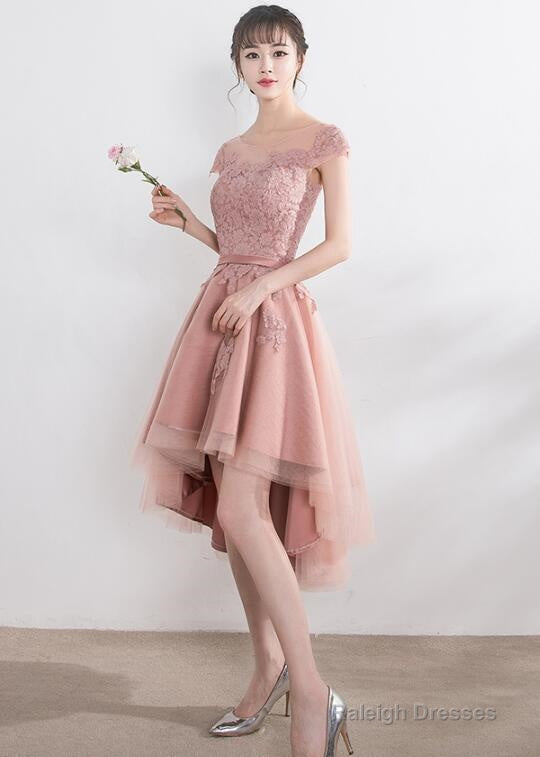 Pink Lace Tulle Cap Sleeves Bridesmaid Dresses Lovely Dark Pink Prom Dresses Secondary image