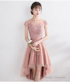 Pink Lace Tulle Cap Sleeves Bridesmaid Dress, Lovely Dark Pink Party Dress