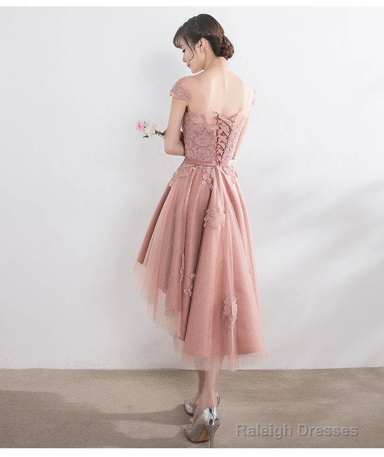 Pink Lace Tulle Cap Sleeves Bridesmaid Dress, Lovely Dark Pink Party Dress