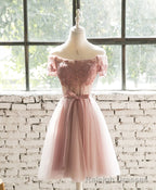 Pink Lace Tulle Short Prom Dress, Homecoming Dress