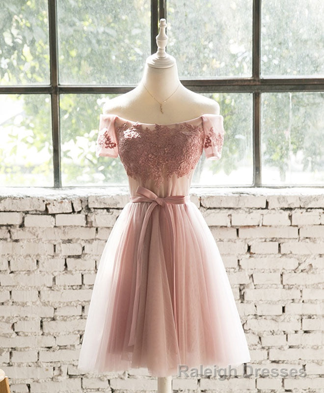 Pink Lace Tulle Short Prom Dress, Homecoming Dress