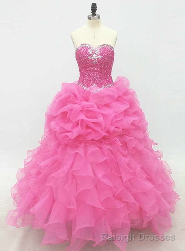 Pink Long Elegant Lace-Up Organza Prom Dress With Beaded Bodice Main image