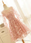 Pink Long Sleeves Lace Wedding Prom Dress, Charming Prom Dress