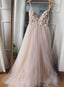 Pink Lovely Spaghetti Straps Prom Dresses, Tulle Long Evening Dress Party Dress