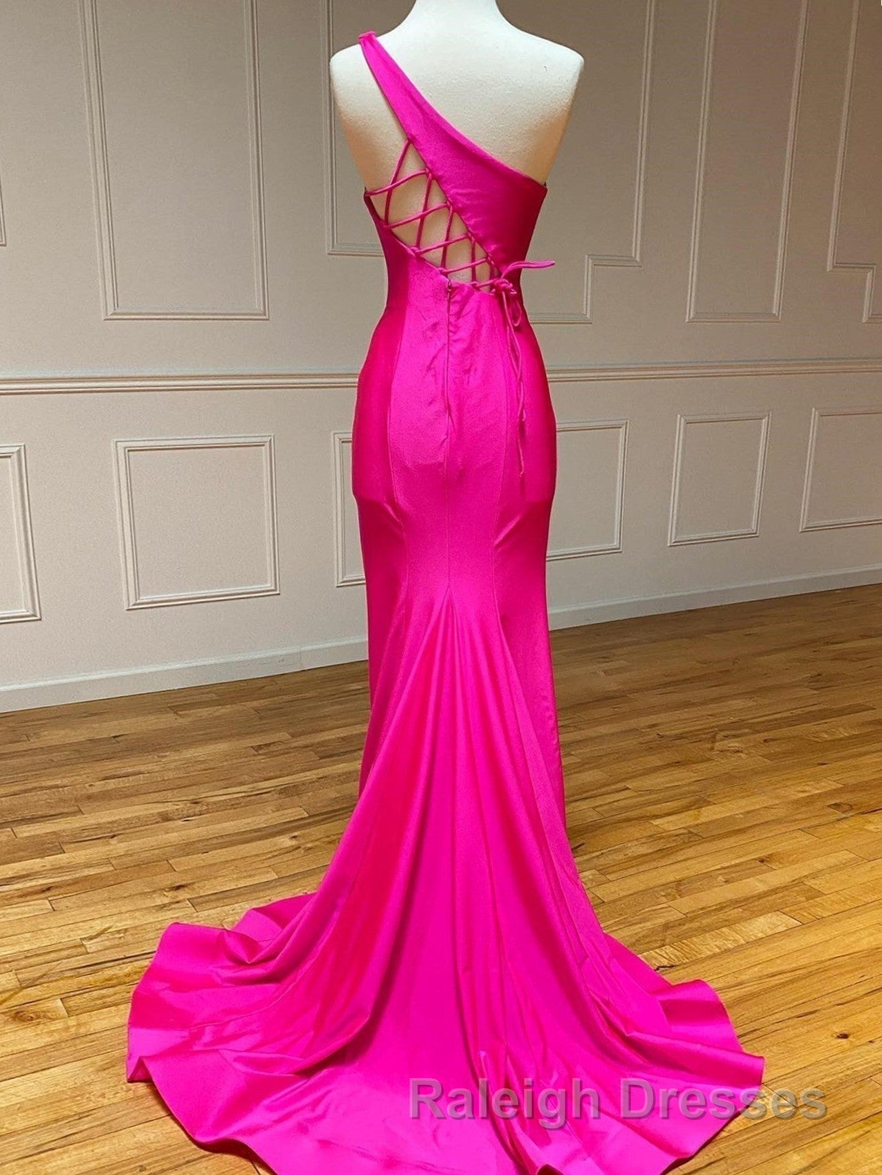 Pink Mermaid One Shoulder Long Prom Dresses Secondary image