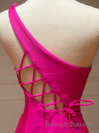 Pink Mermaid One Shoulder Long Prom Dresses