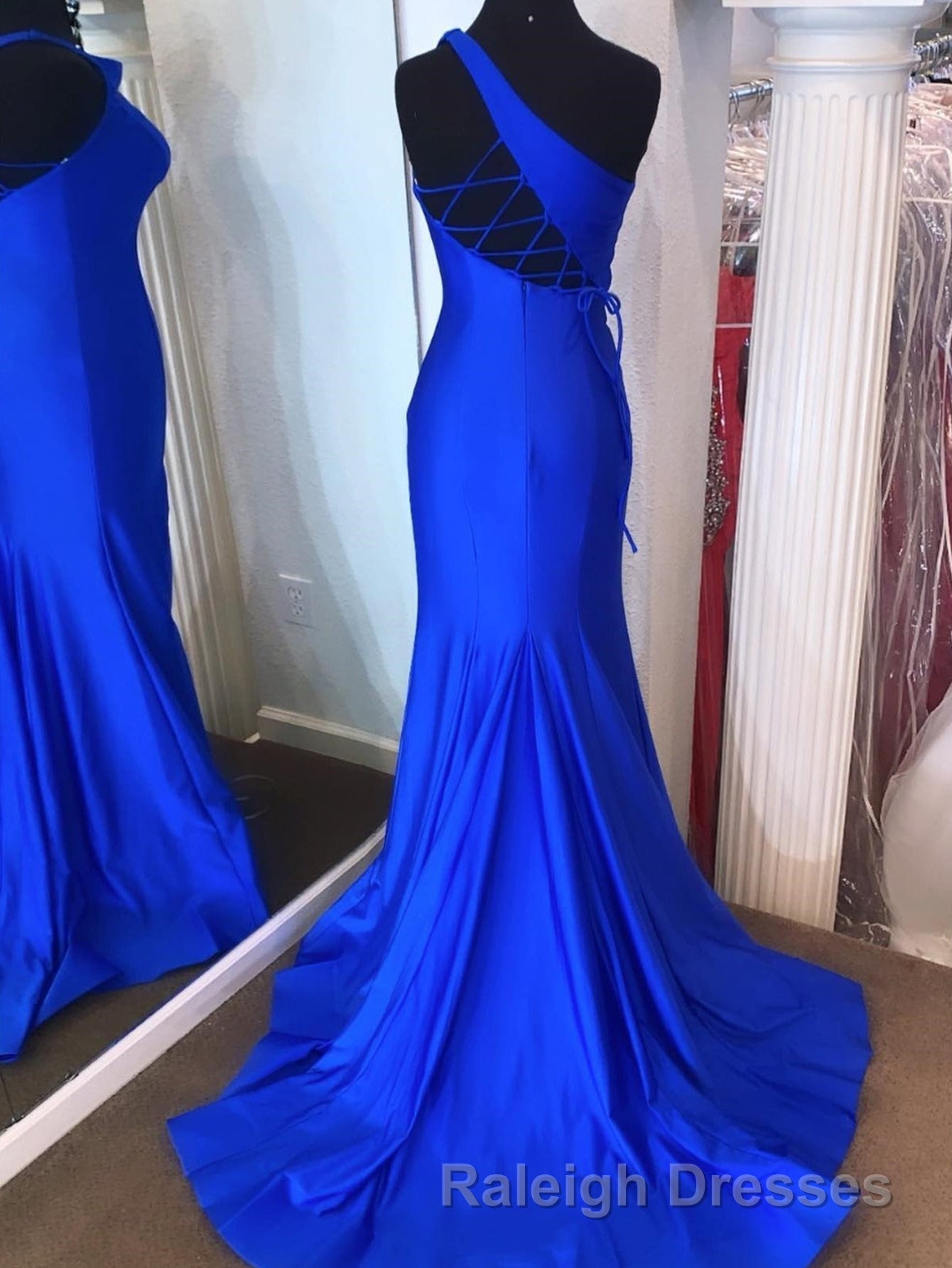 Pink Mermaid One Shoulder Long Prom Dresses
