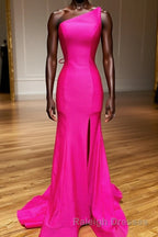 Pink Mermaid One Shoulder Long Prom Dress