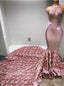 Pink Mermaid Satin Halter See Through Prom Dress With Train