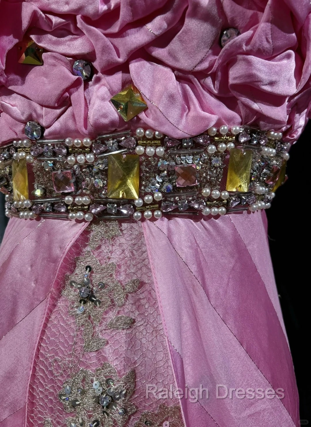 Pink Mermaid Spaghetti Straps Satin Beaded Long Prom Dress Beautiful Bridal Dress Secondary image