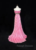 Pink Mermaid Spaghetti Straps Satin Beaded Long Prom Dress Beautiful Bridal Dress