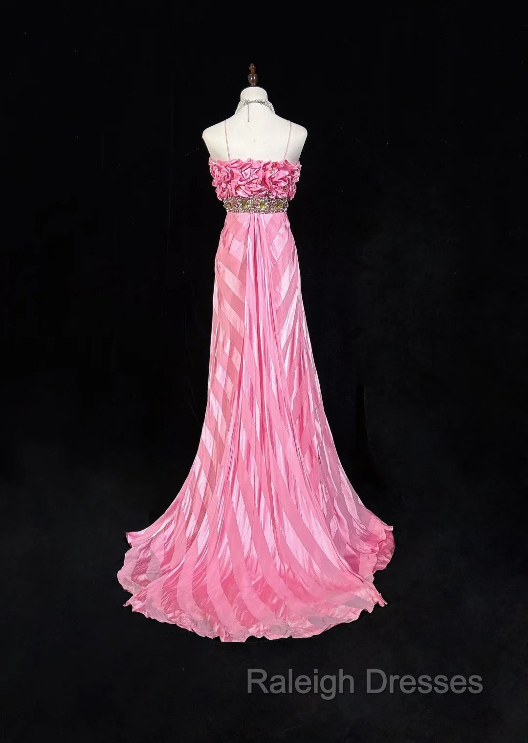 Pink Mermaid Spaghetti Straps Satin Beaded Long Prom Dress Beautiful Bridal Dress