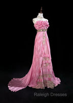 Pink Mermaid Spaghetti Straps Satin Beaded Prom Dresses Long Beautiful Bridal Dresses