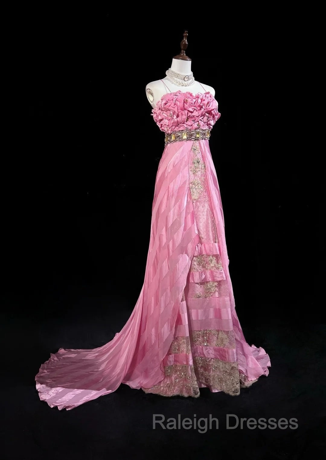 Pink Mermaid Spaghetti Straps Satin Beaded Prom Dresses Long Beautiful Bridal Dresses