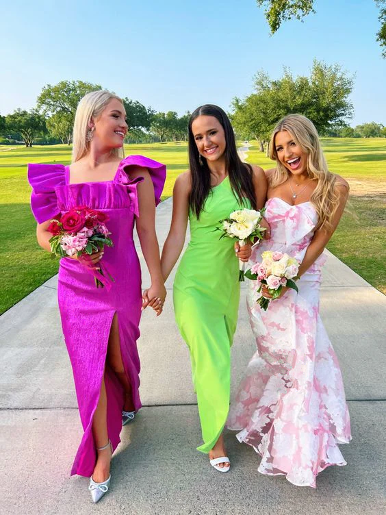 Pink Mermaid Strapless Print Floral Prom Dresses Prom Dresses Prom Dresses