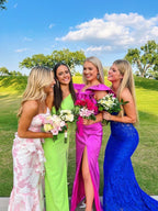 Pink Mermaid Strapless Print Floral Prom Dresses Prom Dresses Prom Dresses