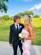 Pink Mermaid Strapless Print Floral Prom Dresses Prom Dresses Prom Dresses