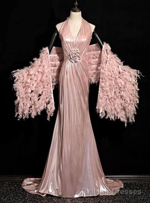 Pink Mermaid V-neck Pleats Flower Prom Dress Main image