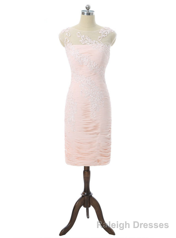 Pink Mother Of The Bride Dresses Sheath Cap Sleeves Knee Length