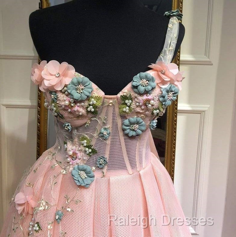 Pink Muslim Evening Dresses A-Line One-Shoulder Tulle Pearls Long Islamic Dubai Saudi Arabic Long Formal Evening Gown Secondary image