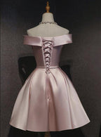 Pink Off Shoulder Homecoming Dresses Pink Prom Dresses Cute Satin Dresses