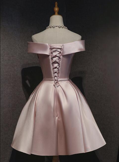 Pink Off Shoulder Homecoming Dresses Pink Prom Dresses Cute Satin Dresses