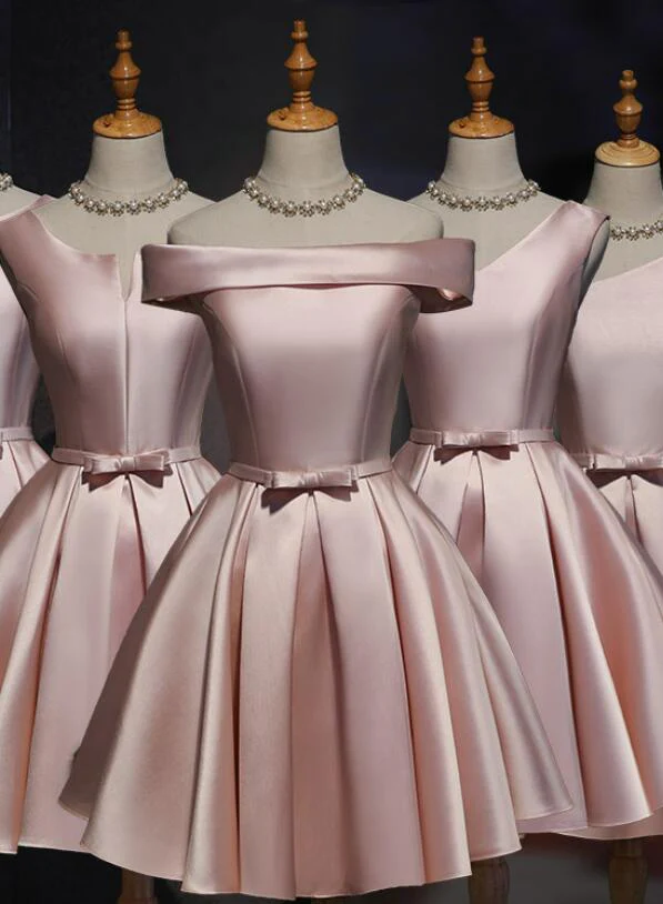 Pink Off Shoulder Homecoming Dresses Pink Prom Dresses Cute Satin Dresses