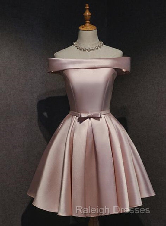 Pink Off Shoulder Homecoming Dress, Pink Party Dress , Cute Satin Dress Secondary image