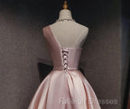 Pink Off Shoulder Homecoming Dress, Pink Party Dress , Cute Satin Dress