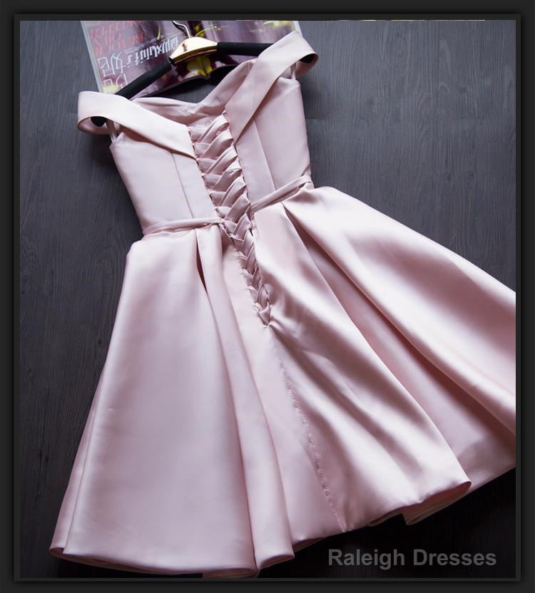Pink Off Shoulder Knee Length Homecoming Dress Pink Short Prom Dresses Short Prom Dress Secondary image