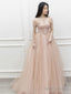 Pink  Off Shoulder Long Prom Dress, Pink Tulle Formal Evening Dress