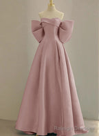 Pink Off Shoulder Satin Long Simple Party Dress, Pink Satin Evening Dress